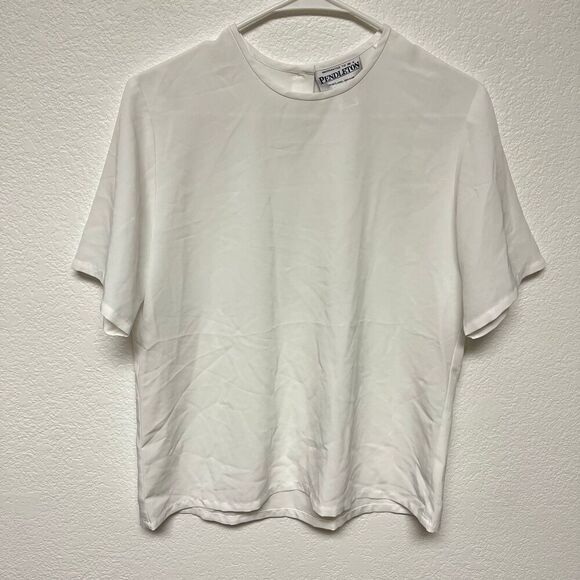 Vintage Pendleton Women's White Short Sleeve blouse size 8 - Picture 1 of 5